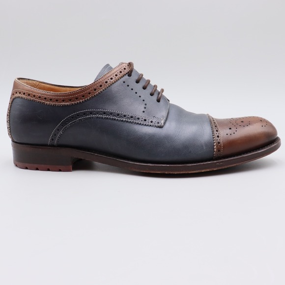 Mens Mezlan Carlino Mens Size 9.5M Brown Blue Leather Cap Toe Oxford Dress Shoes